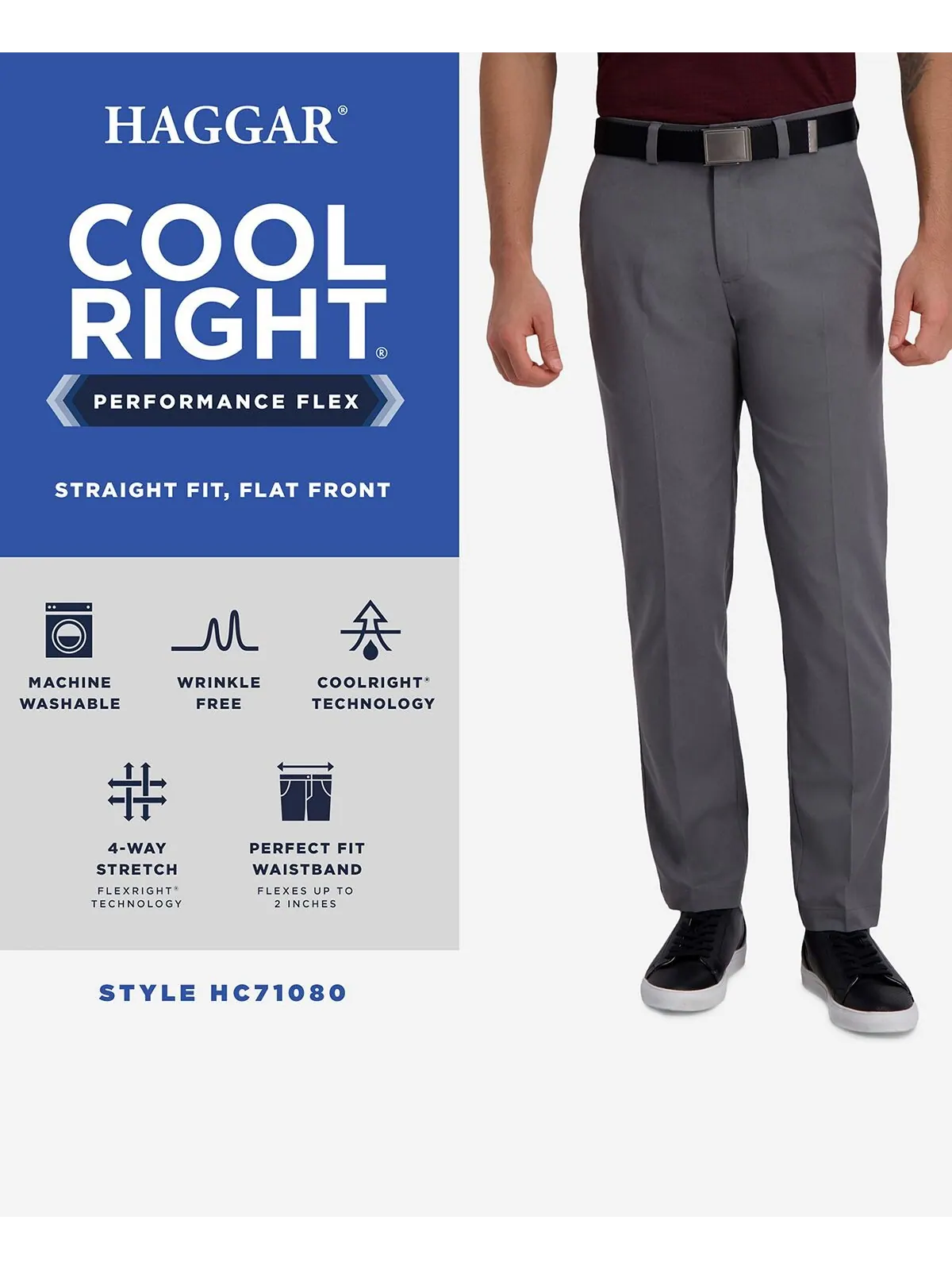 Плоские передние брюки cool right performance flex straight fit Haggar — изображение 4 из 6
