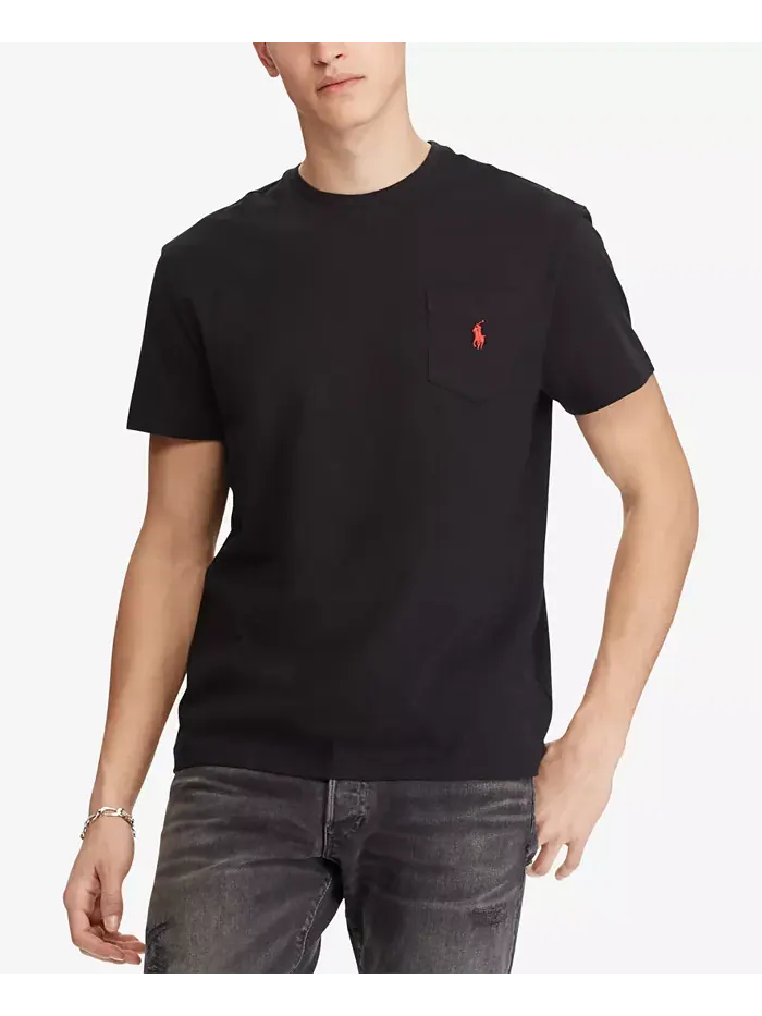 Мужская футболка классического кроя с круглым вырезом и карманами Polo Ralph Lauren — изображение 1 из 7, черный