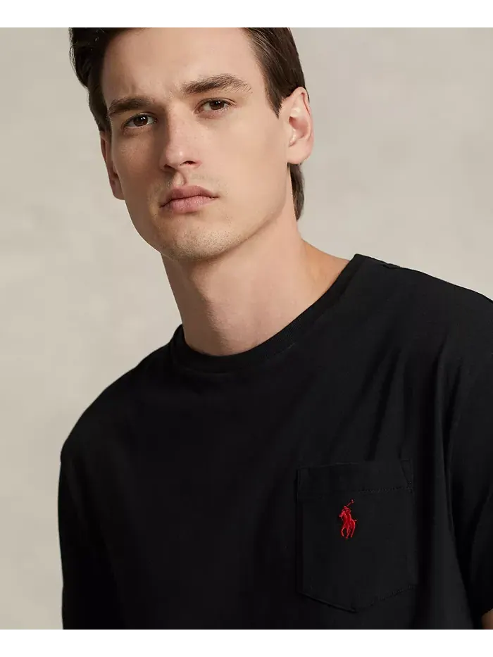 Мужская футболка классического кроя с круглым вырезом и карманами Polo Ralph Lauren — изображение 3 из 7, черный