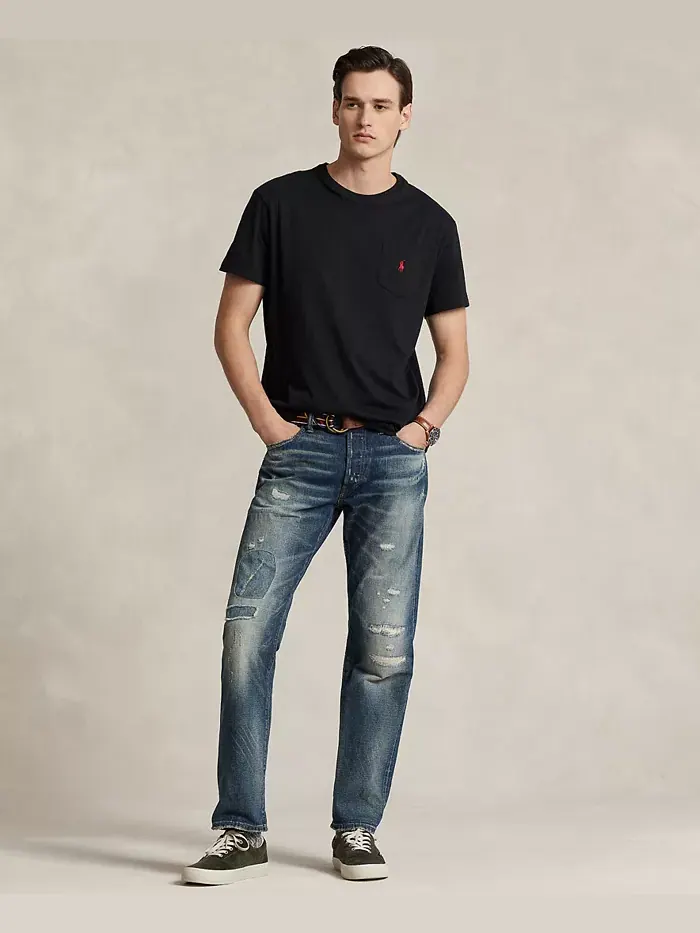 Мужская футболка классического кроя с круглым вырезом и карманами Polo Ralph Lauren — изображение 6 из 7, черный