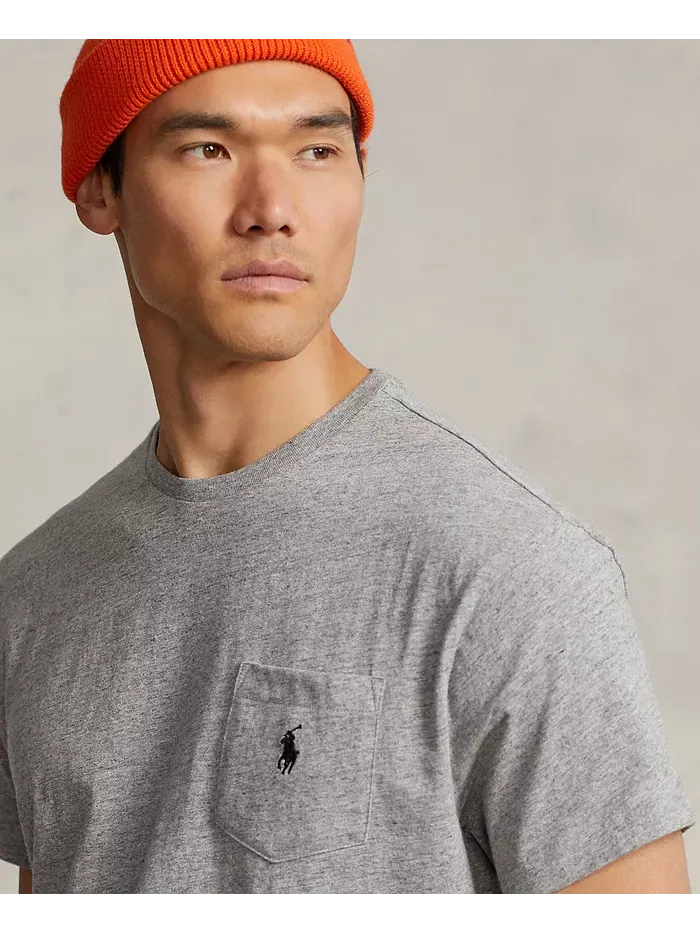 Мужская классическая футболка с круглым вырезом и карманом Polo Ralph Lauren — изображение 5 из 7, коричневый