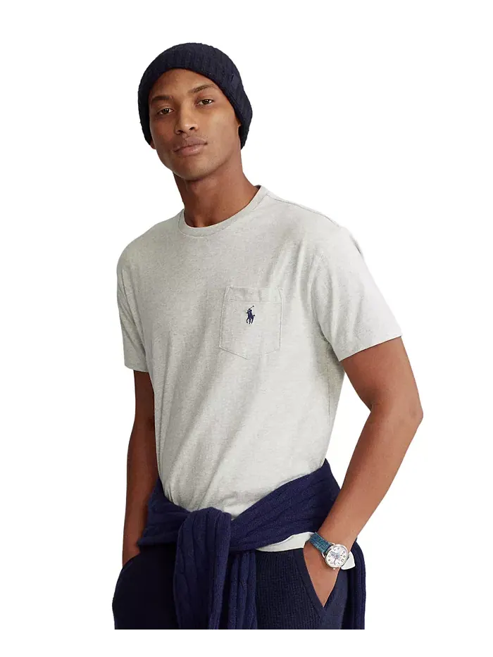 Мужская классическая футболка с карманом и круглым вырезом Polo Ralph Lauren — изображение 1 из 6, серый