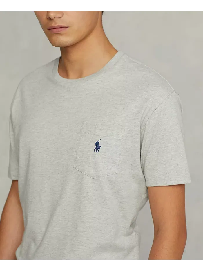 Мужская классическая футболка с карманом и круглым вырезом Polo Ralph Lauren — изображение 4 из 6, серый