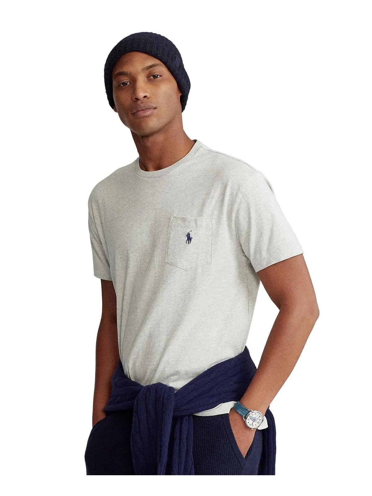 Мужская классическая футболка с круглым вырезом и карманами Polo Ralph Lauren — изображение 1 из 4, серый