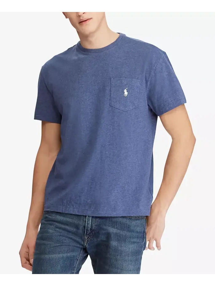 Мужская классическая футболка с круглым вырезом и карманом Polo Ralph Lauren — изображение 1 из 3, синий