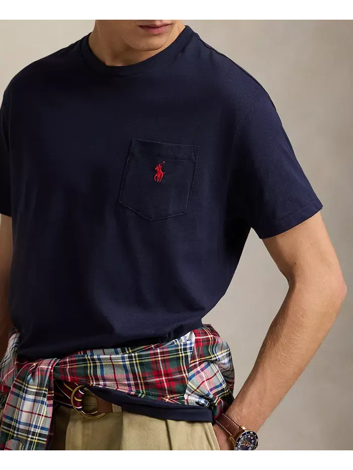 Мужская классическая футболка с карманом и круглым вырезом Polo Ralph Lauren — изображение 3 из 5, синий