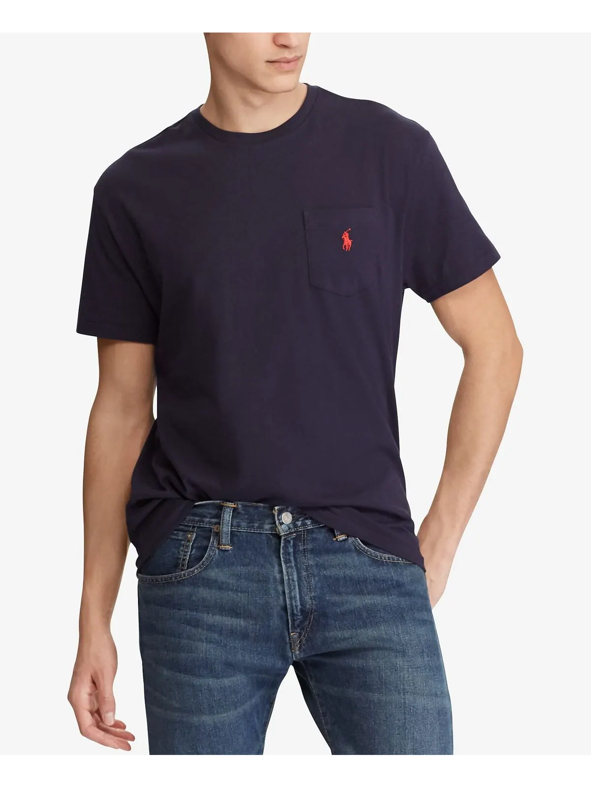 Мужская классическая футболка с круглым вырезом и карманами Polo Ralph Lauren — изображение 1 из 3, синий