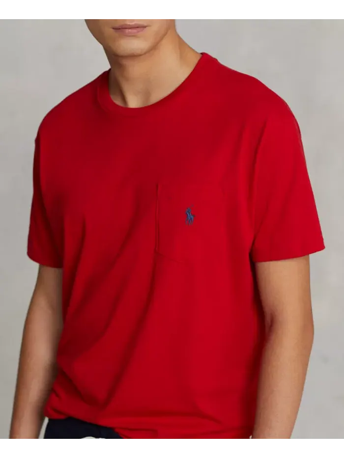 Мужская классическая футболка с карманом и круглым вырезом Polo Ralph Lauren — изображение 3 из 5, красный
