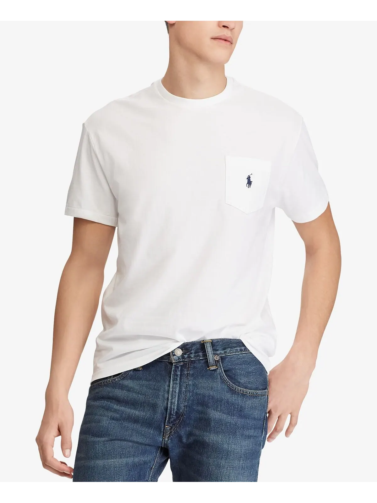 Мужская классическая футболка с круглым вырезом и карманами Polo Ralph Lauren — изображение 1 из 3, белый