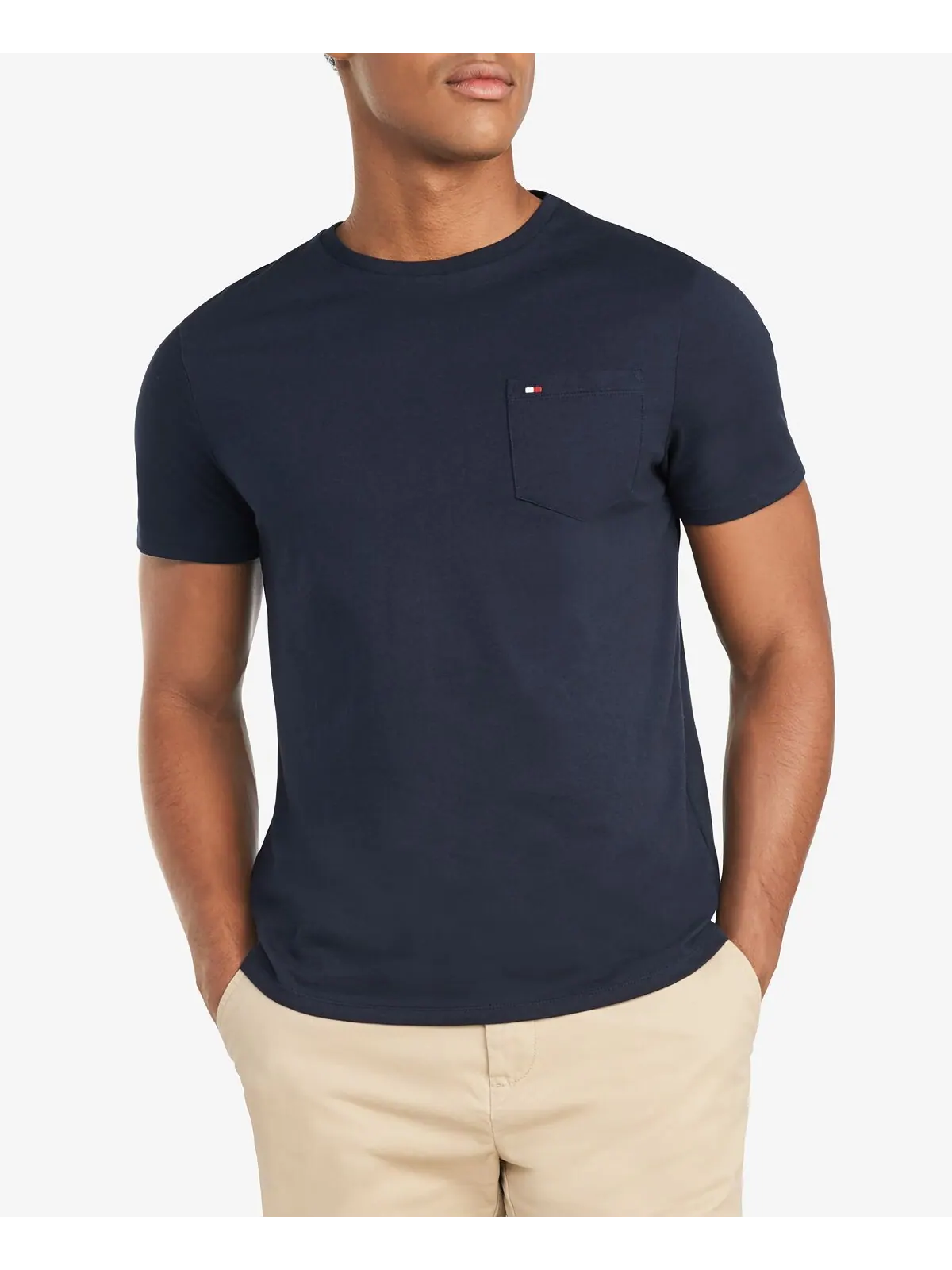 Мужская футболка big & tall tommy с круглым вырезом и карманами Tommy Hilfiger — изображение 1 из 3, темно-синий