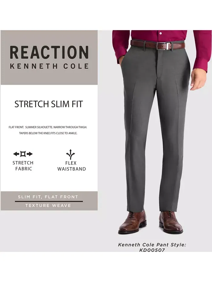 Мужские классические брюки Premium Textured Weave Slim-Fit с эффектом стрейч Kenneth Cole Reaction — изображение 4 из 5