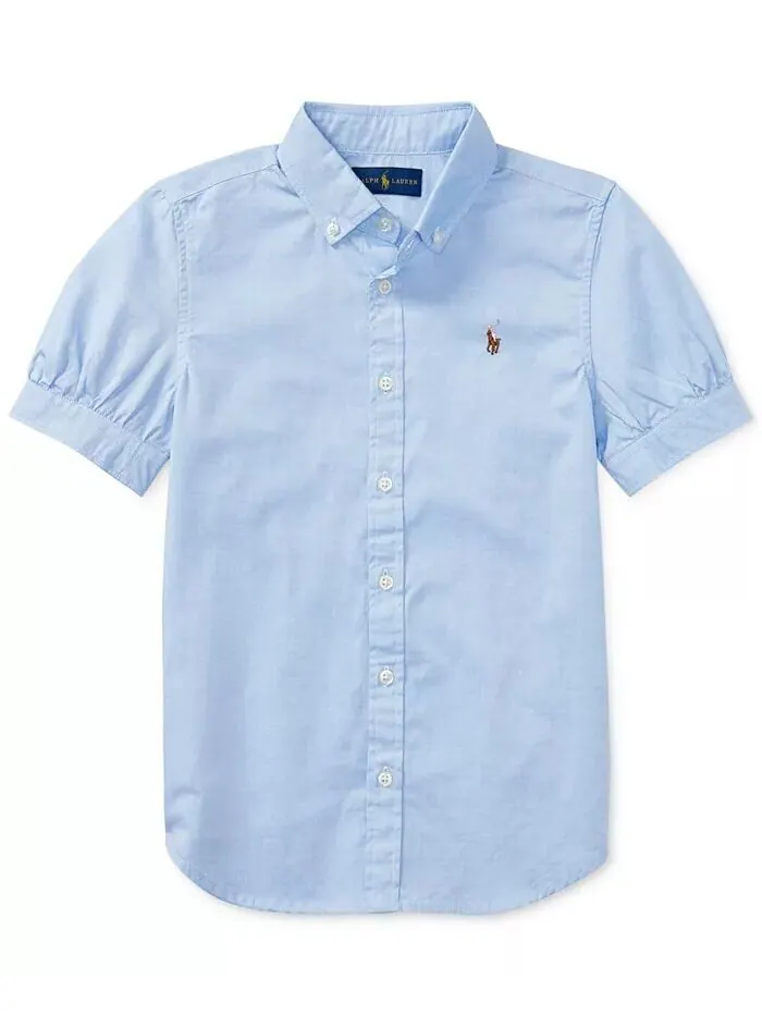 Однотонный топ Oxford с короткими рукавами для больших девочек Polo Ralph Lauren — изображение 1 из 3, синий