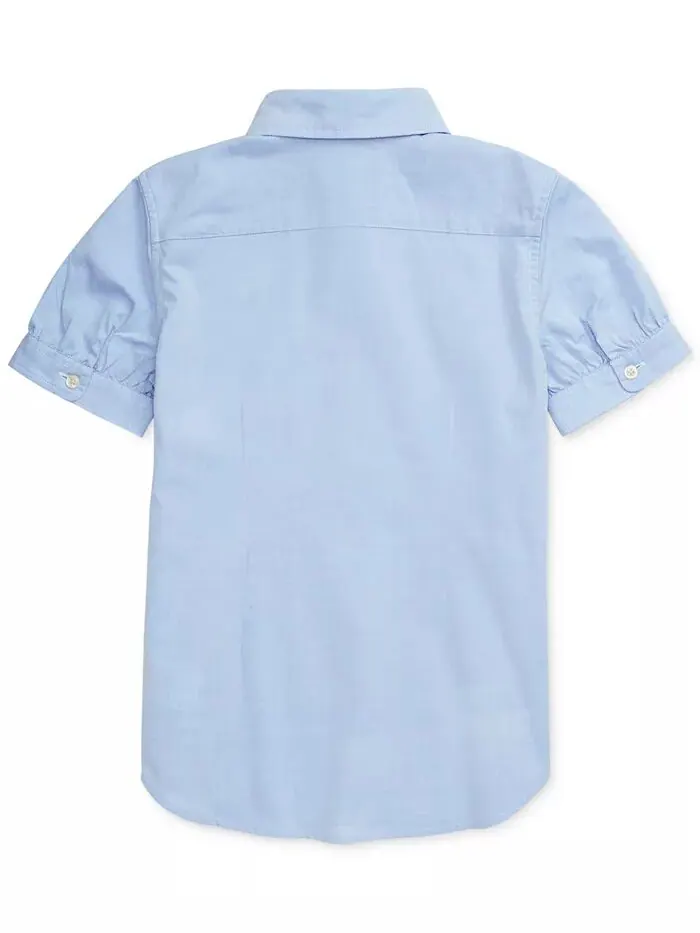 Однотонный топ Oxford с короткими рукавами для больших девочек Polo Ralph Lauren — изображение 2 из 3, синий