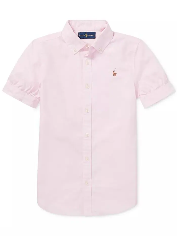 Однотонный топ Oxford с короткими рукавами для больших девочек Polo Ralph Lauren — изображение 1 из 2, розовый