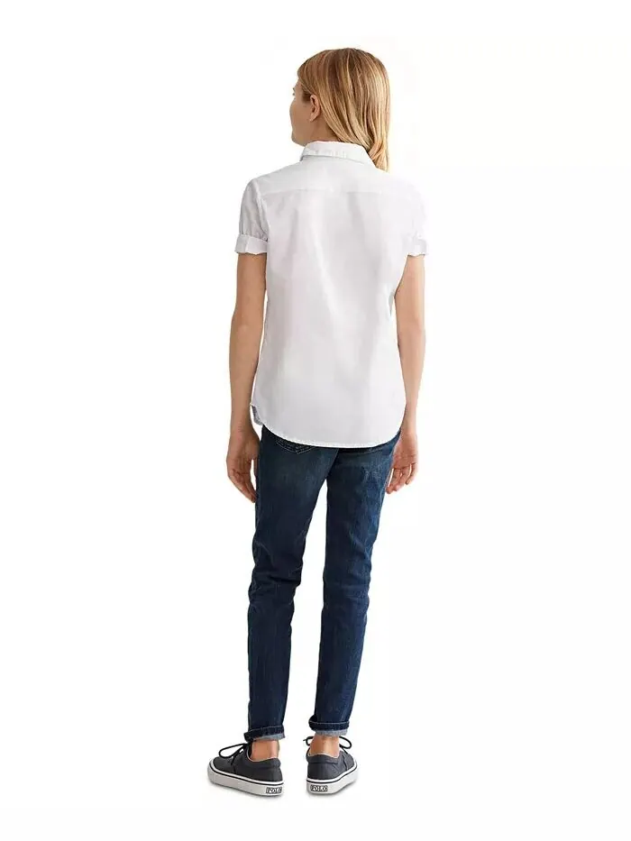 Однотонный топ Oxford с короткими рукавами для больших девочек Polo Ralph Lauren — изображение 2 из 5, белый