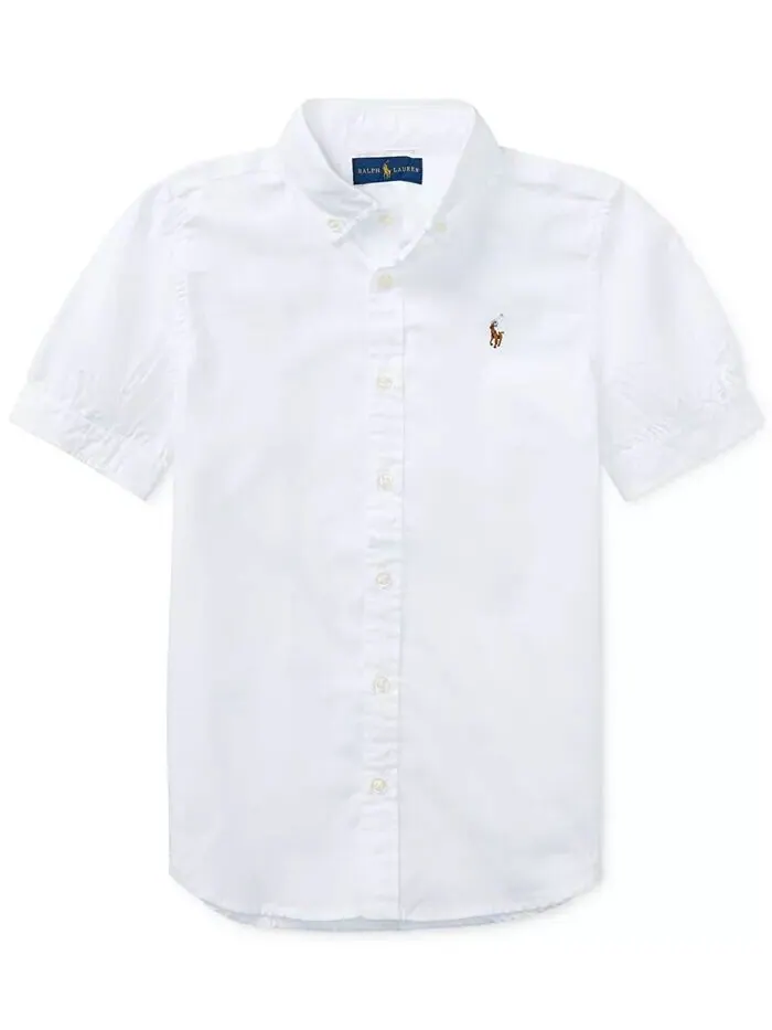Однотонный топ Oxford с короткими рукавами для больших девочек Polo Ralph Lauren — изображение 3 из 5, белый