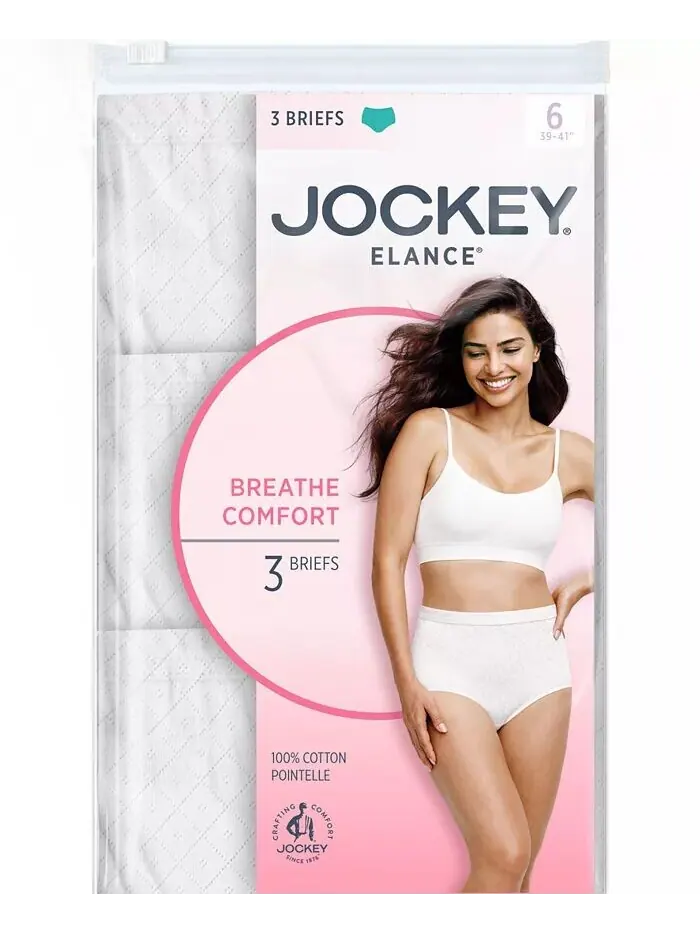 Комплект из 3 трусиков Elance Breathe Brief 1542, увеличенные размеры Jockey — изображение 3 из 3, белый/белый/белый