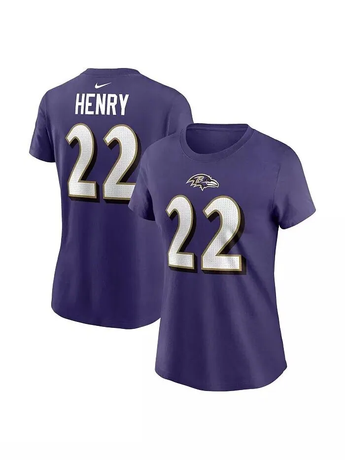 Женская футболка Derrick Henry Purple Baltimore Ravens с именем игрока и номером Nike — изображение 1 из 3, фиолетовый