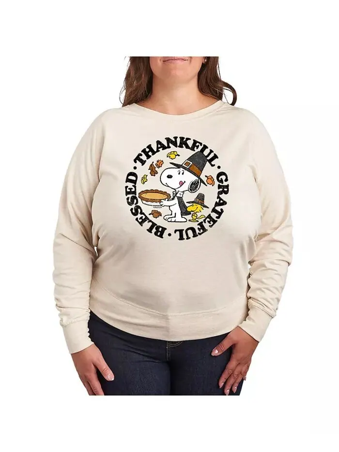 Футболка-пуловер с надписью Peanuts Thankful размера Plus Hybrid Apparel — зеленый