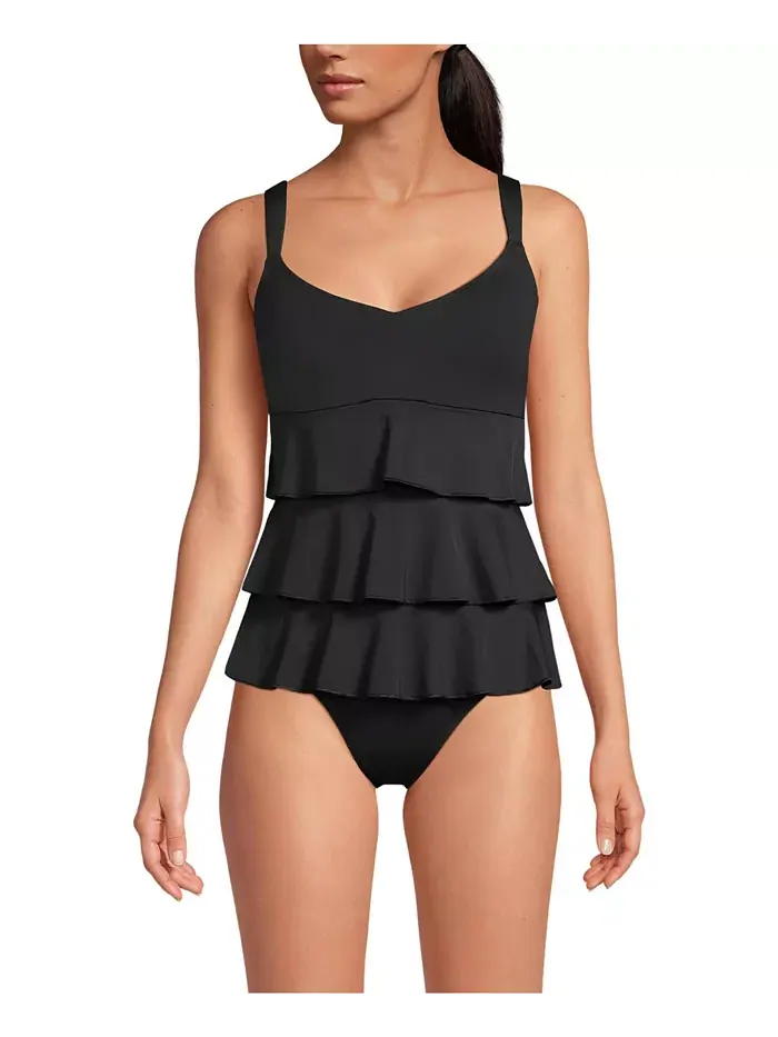 Женский купальник-фокинки с рюшами One Piece Swimsuit Lands' End — изображение 1 из 3, черный
