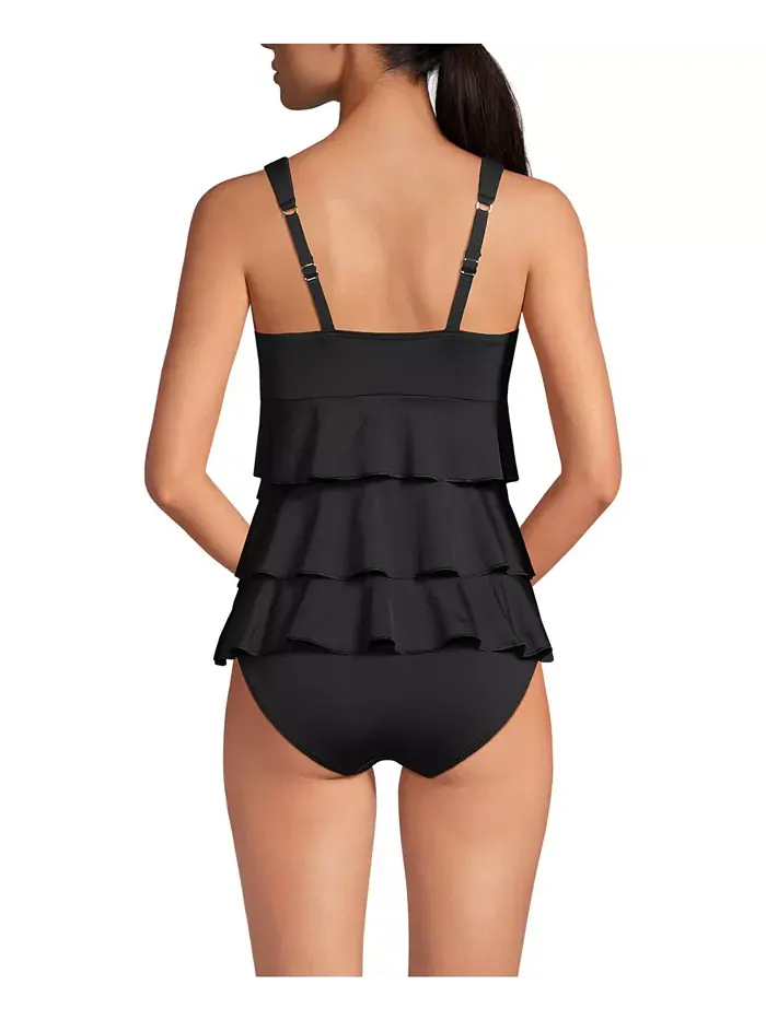 Женский купальник-фокинки с рюшами One Piece Swimsuit Lands' End — изображение 2 из 3, черный