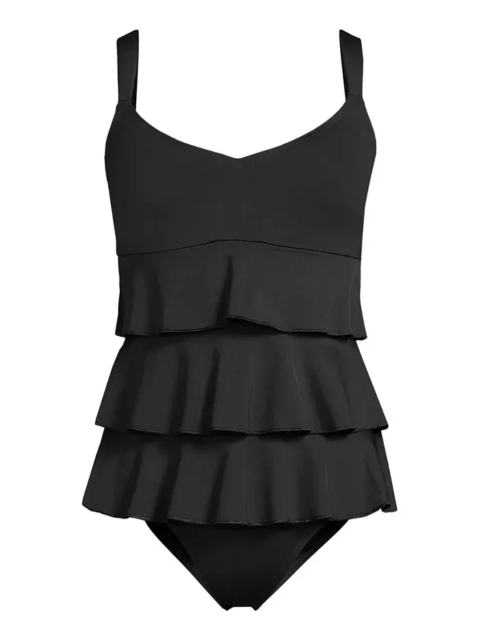 Женский купальник-фокинки с рюшами One Piece Swimsuit Lands' End — изображение 3 из 3, черный