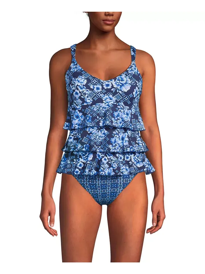 Женский купальник-фокинки с рюшами One Piece Swimsuit Lands' End — изображение 1 из 3, темно-синий