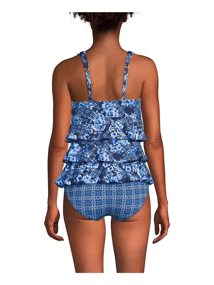 Женский купальник-фокинки с рюшами One Piece Swimsuit Lands' End — изображение 2 из 3, темно-синий