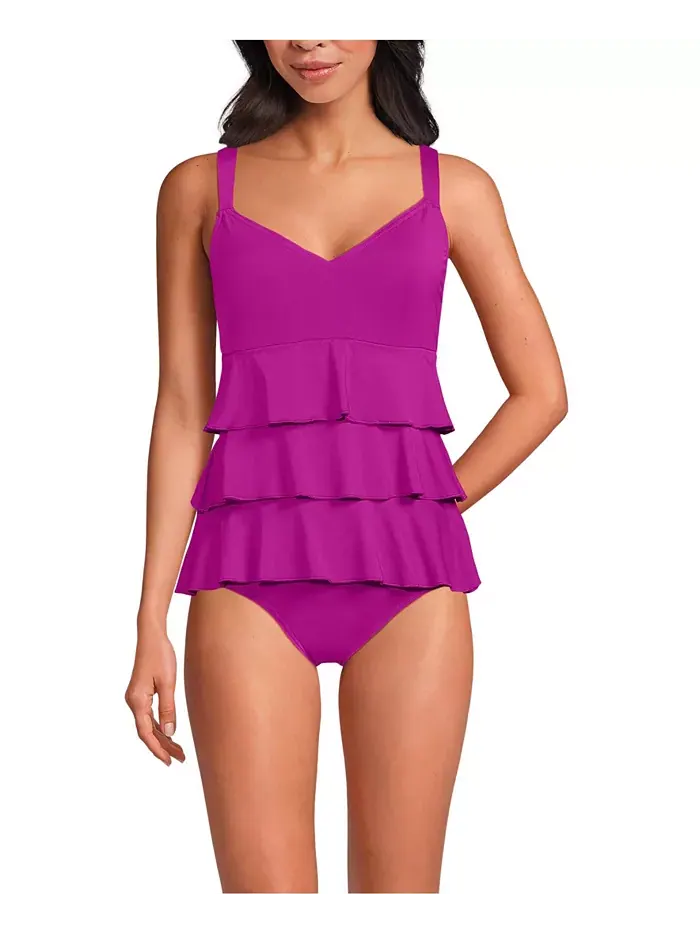Женский купальник-фокинки с рюшами One Piece Swimsuit Lands' End — изображение 1 из 3, розовый