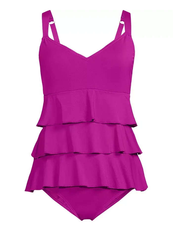 Женский купальник-фокинки с рюшами One Piece Swimsuit Lands' End — изображение 2 из 3, розовый
