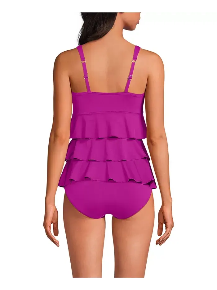 Женский купальник-фокинки с рюшами One Piece Swimsuit Lands' End — изображение 3 из 3, розовый