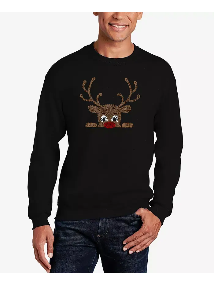Мужской свитшот с принтом "Peeking Reindeer Word Art" LA Pop Art — изображение 1 из 3, черный