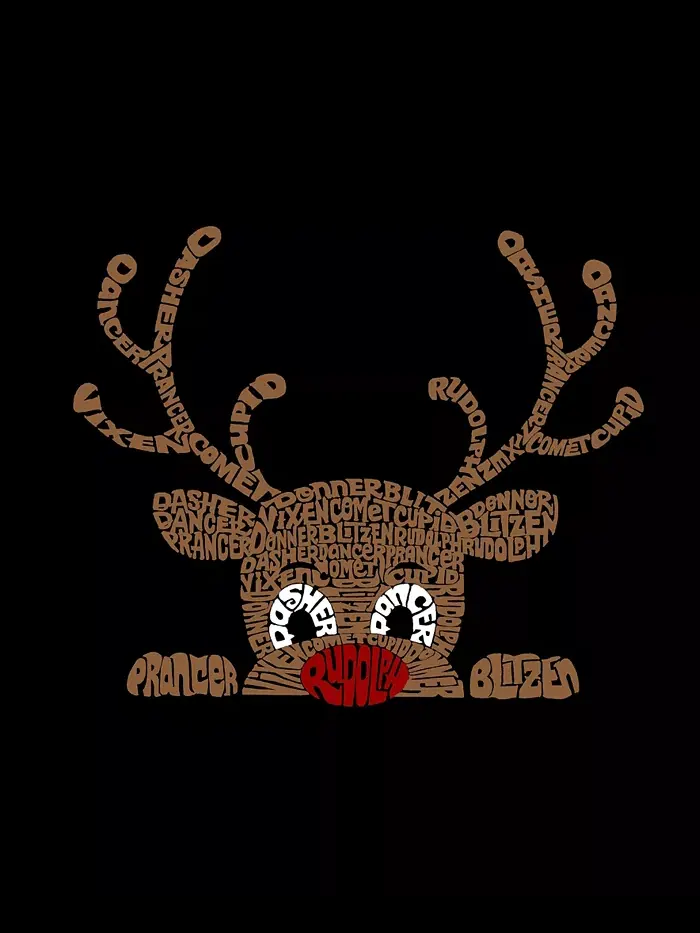 Мужской свитшот с принтом "Peeking Reindeer Word Art" LA Pop Art — изображение 3 из 3, черный