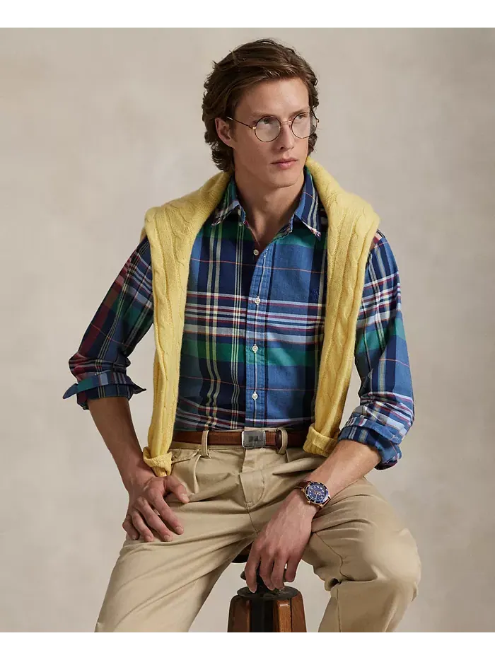 Мужская классическая клетчатая рубашка Оксфорд Polo Ralph Lauren — изображение 1 из 5, синий красный мульти