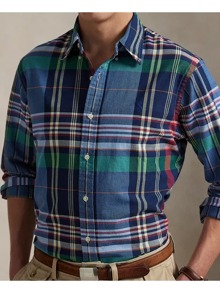 Мужская классическая клетчатая рубашка Оксфорд Polo Ralph Lauren — изображение 3 из 5, синий красный мульти