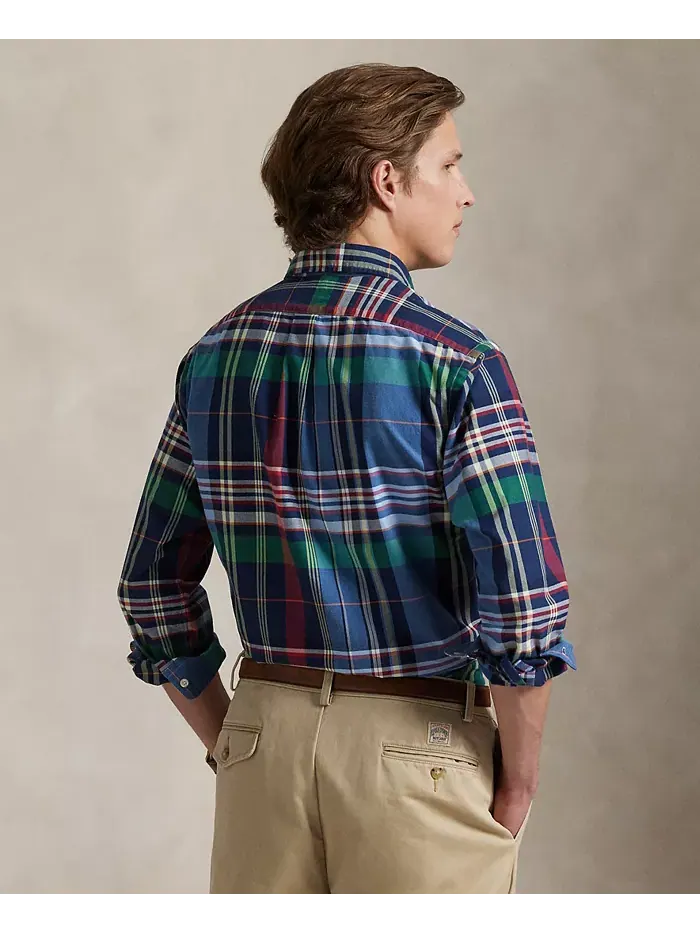 Мужская классическая клетчатая рубашка Оксфорд Polo Ralph Lauren — изображение 4 из 5, синий красный мульти