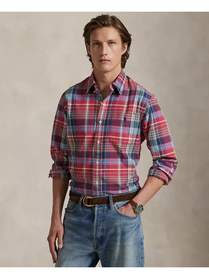 Мужская классическая клетчатая рубашка Оксфорд Polo Ralph Lauren — изображение 1 из 5, красный зеленый мульти