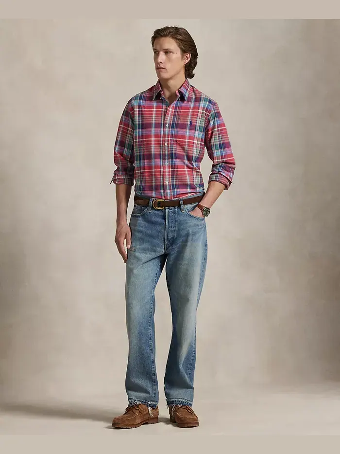 Мужская классическая клетчатая рубашка Оксфорд Polo Ralph Lauren — изображение 2 из 5, красный зеленый мульти