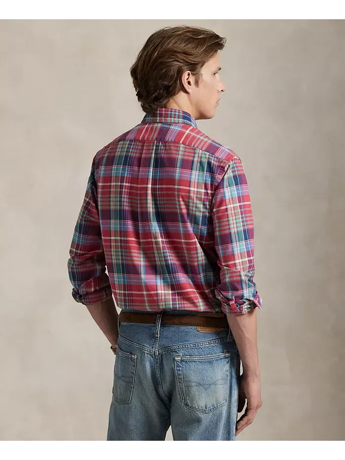 Мужская классическая клетчатая рубашка Оксфорд Polo Ralph Lauren — изображение 4 из 5, красный зеленый мульти