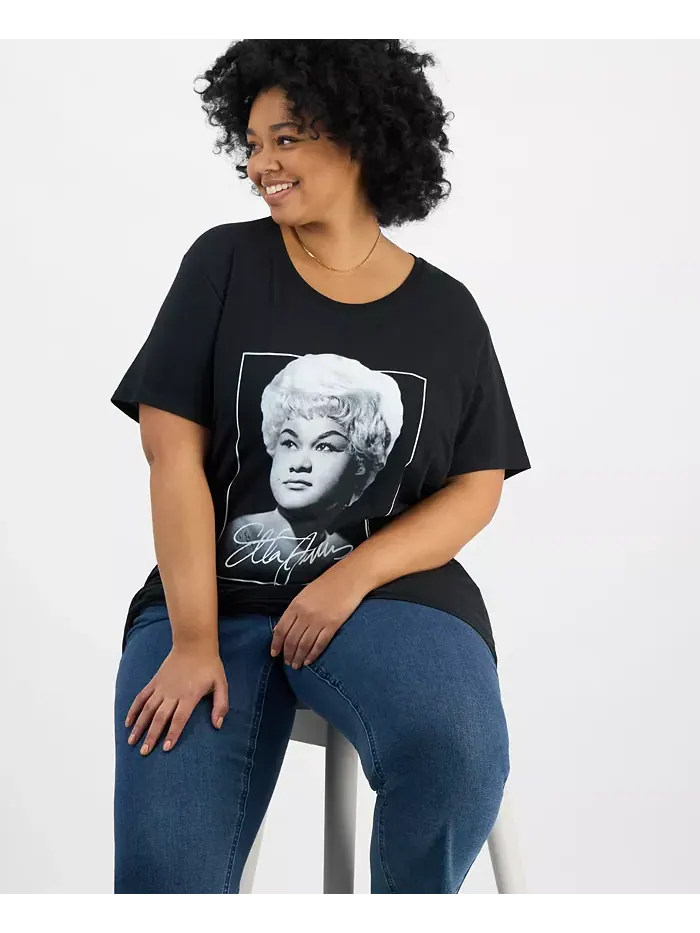 Модная хлопковая футболка с рисунком Этты Джеймс больших размеров Hybrid Apparel — изображение 2 из 4, черный
