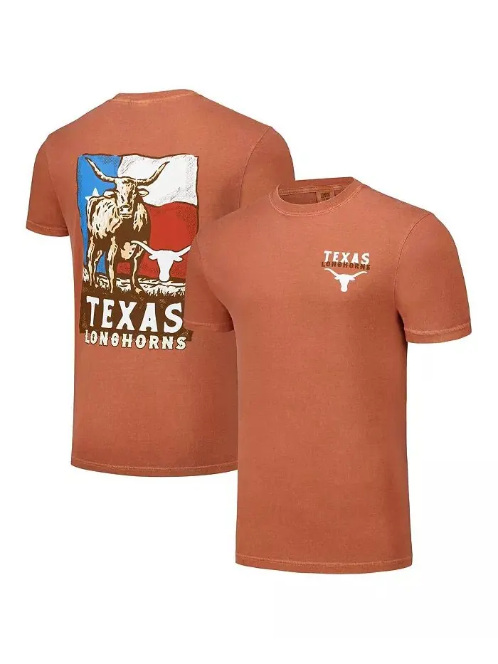Футболка Texas Orange для мужчин и женщин Texas Longhorns Hyper Local Longhorn Flag Image One