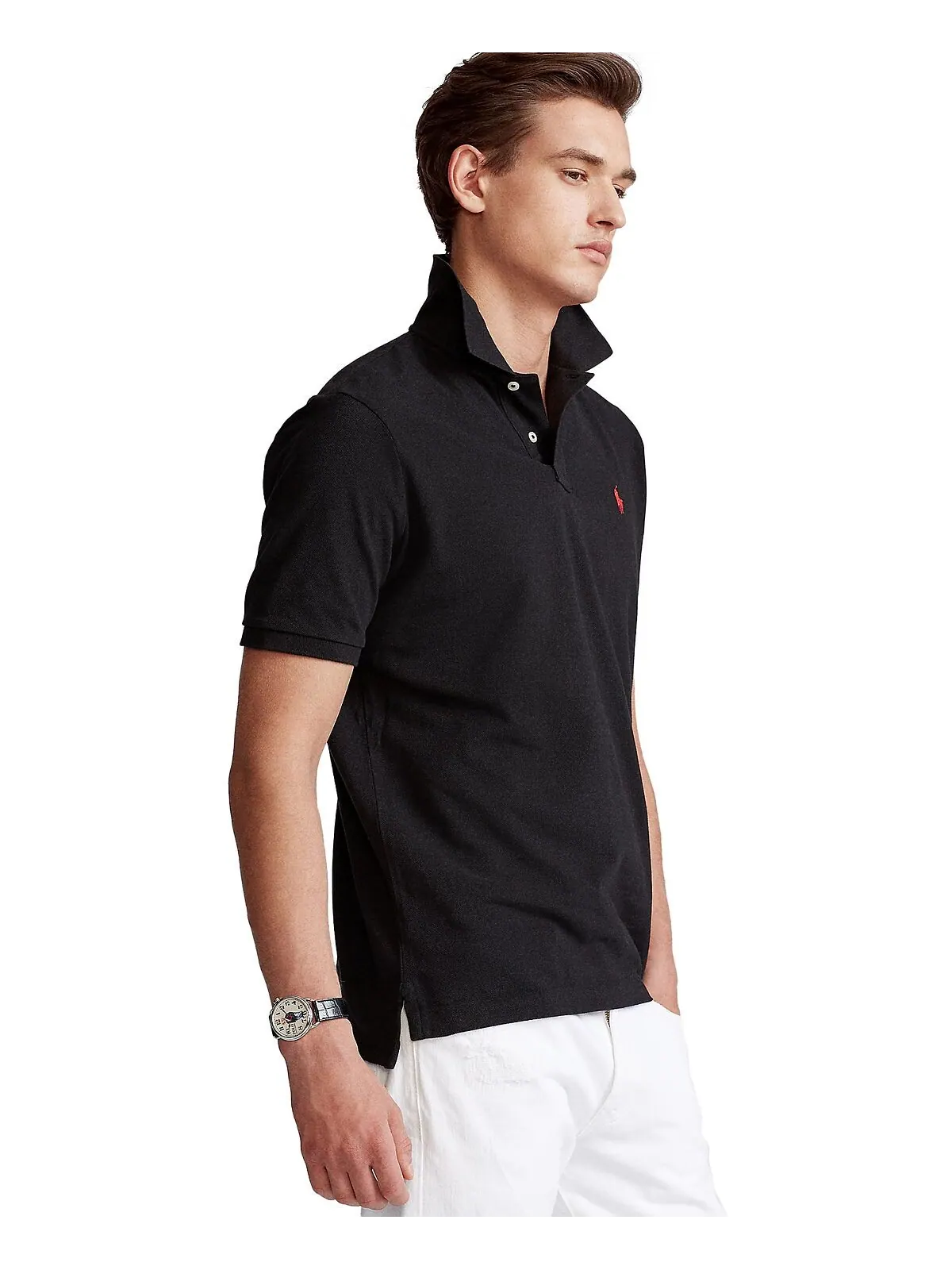 Мужская футболка-поло классического кроя из сетчатой ​​ткани Polo Ralph Lauren — изображение 1 из 6, черный