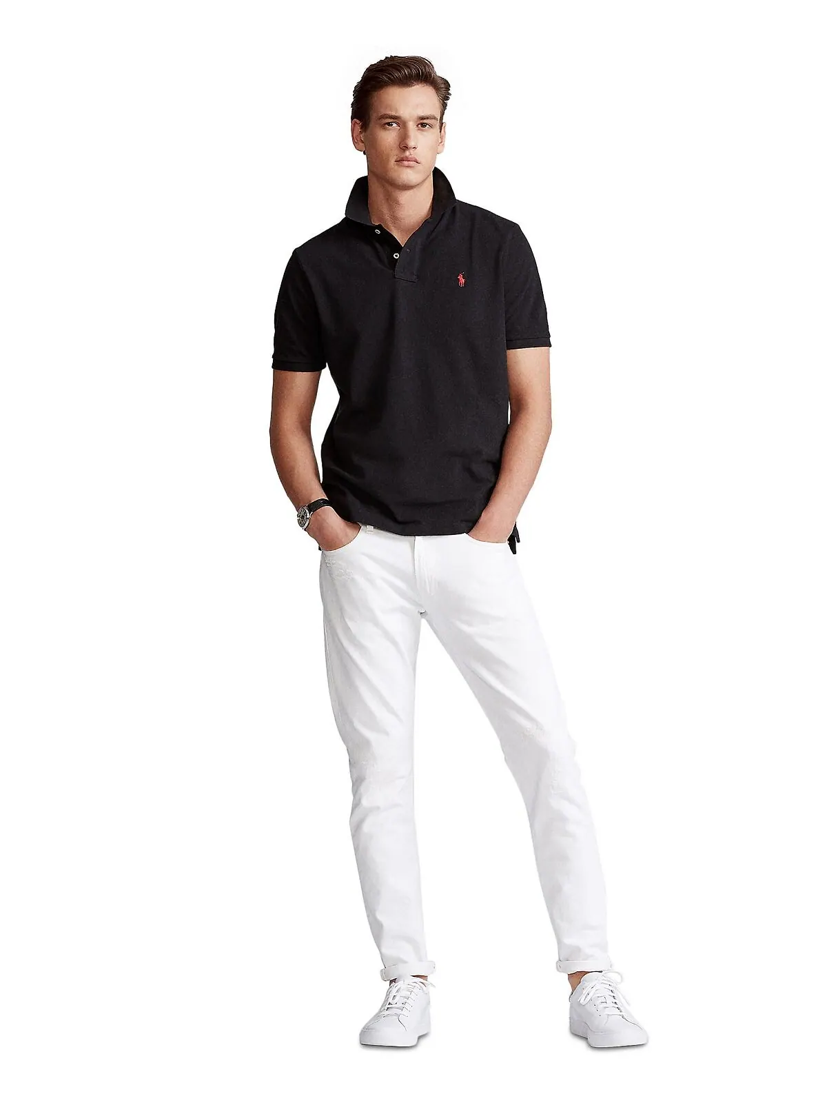 Мужская футболка-поло классического кроя из сетчатой ​​ткани Polo Ralph Lauren — изображение 2 из 6, черный
