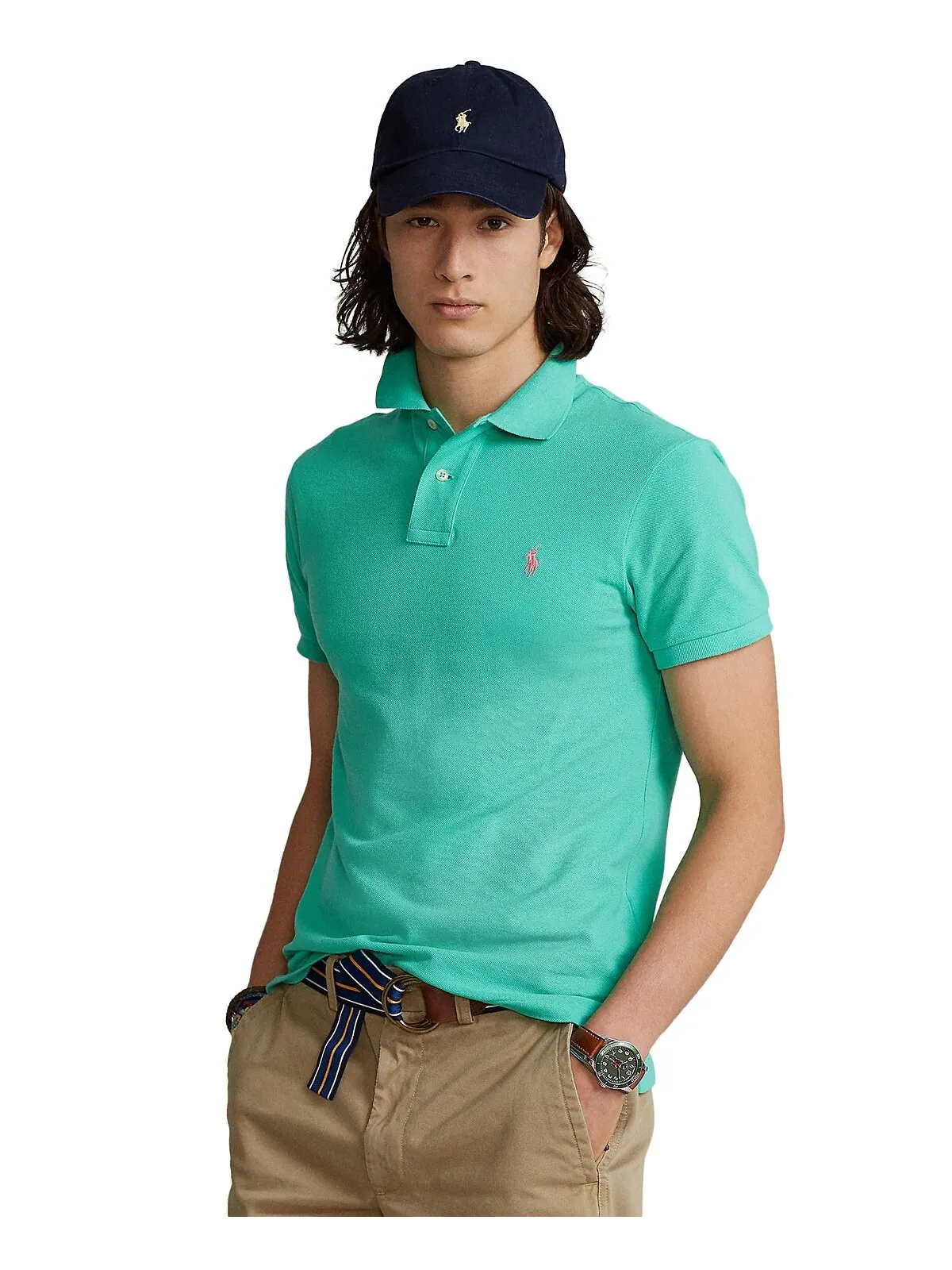 Мужская футболка-поло классического кроя из сетчатой ​​ткани Polo Ralph Lauren — изображение 1 из 5, зеленый