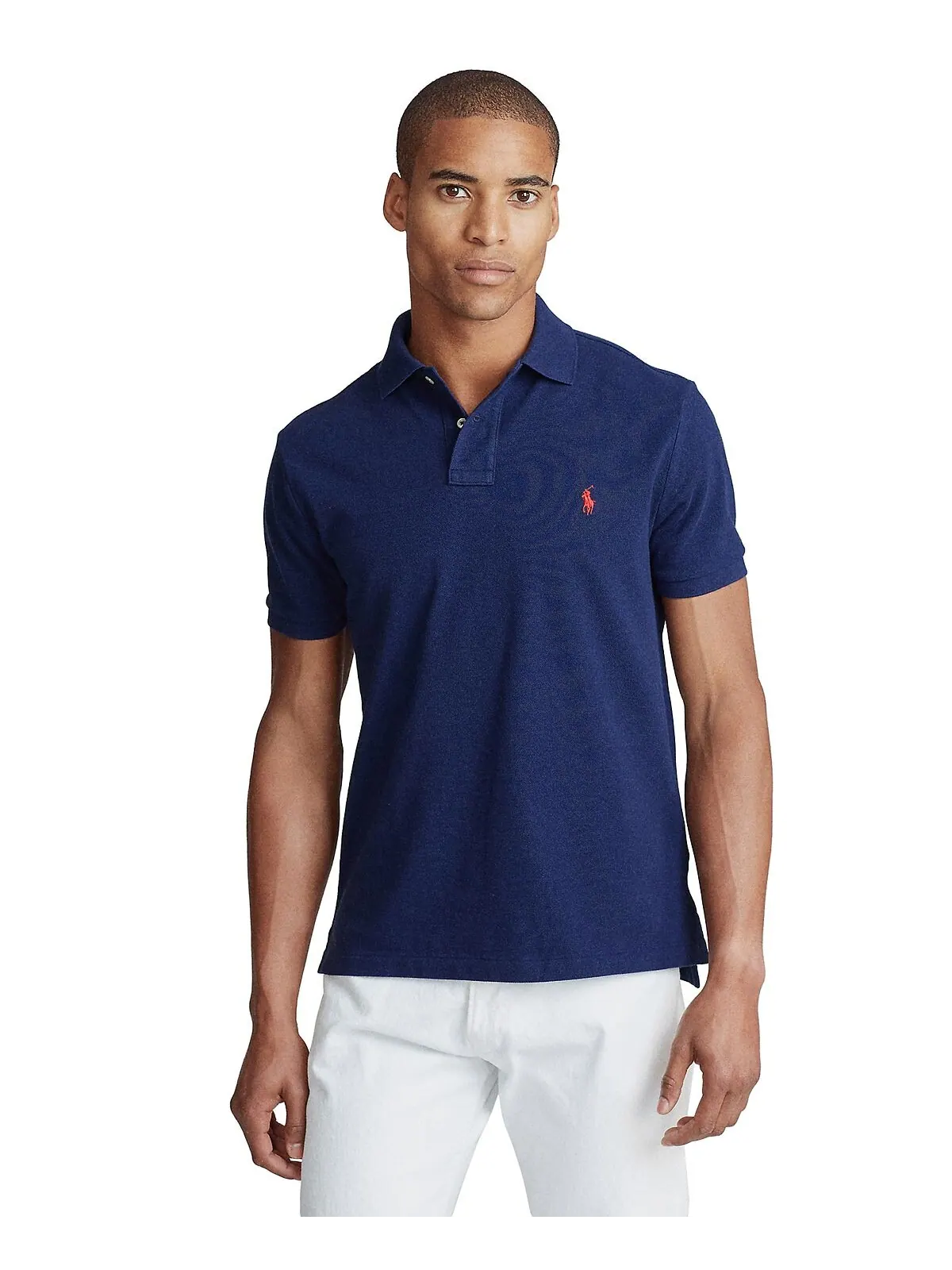 Мужская футболка-поло классического кроя из сетчатой ​​ткани Polo Ralph Lauren — изображение 1 из 4, темно-синий