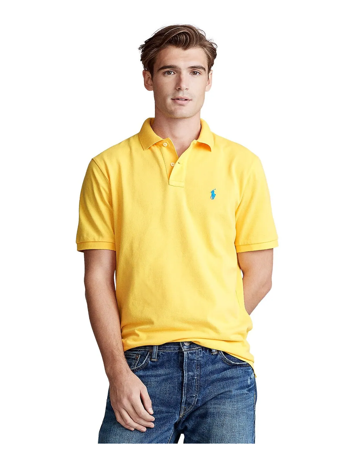 Мужская футболка-поло классического кроя из сетчатой ​​ткани Polo Ralph Lauren — изображение 1 из 5, желтый