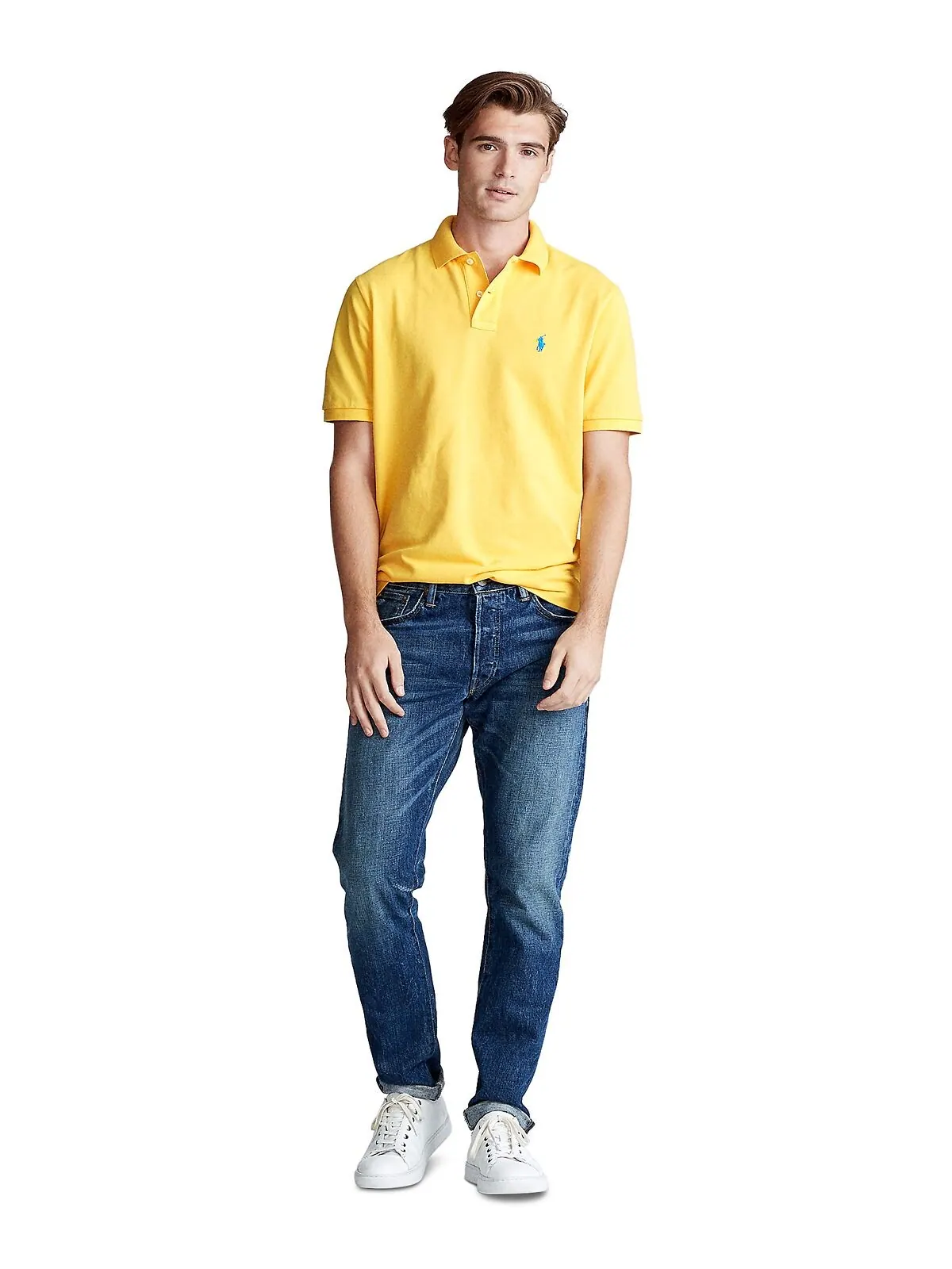 Мужская футболка-поло классического кроя из сетчатой ​​ткани Polo Ralph Lauren — изображение 2 из 5, желтый