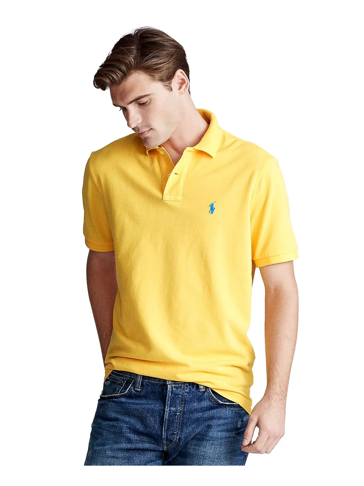 Мужская футболка-поло классического кроя из сетчатой ​​ткани Polo Ralph Lauren — изображение 4 из 5, желтый