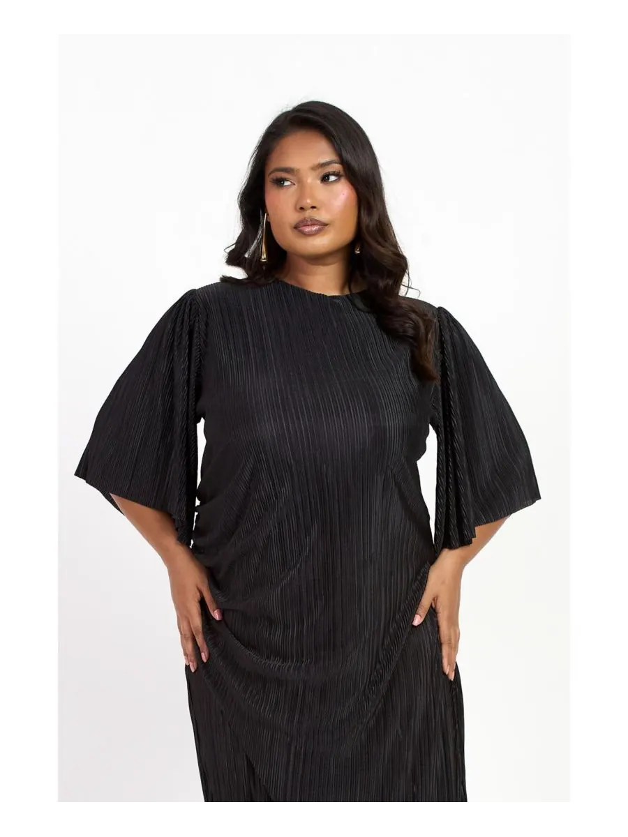 Женское миди-платье с присборенными боковыми рукавами-крылышками FASHION-SZN CURVE — изображение 4 из 8, черный