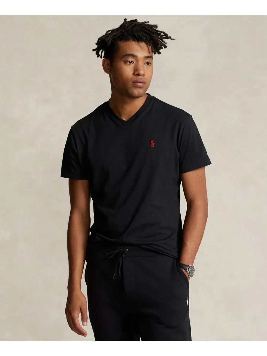 Мужская классическая футболка с V-образным вырезом Polo Ralph Lauren — изображение 1 из 5, черный